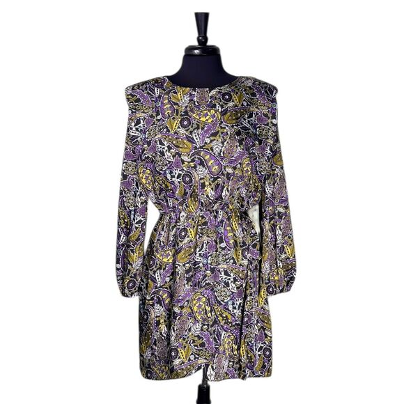 ZARA Womens Dress XL Satin Paisley Print Boho Long Sleeve Mini Elastic Waist NWT - Picture 1 of 11